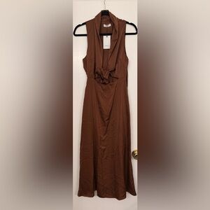 NWT DISSH Harley Chocolate Brown Satin Midi Dress Size AU 10/ US 6